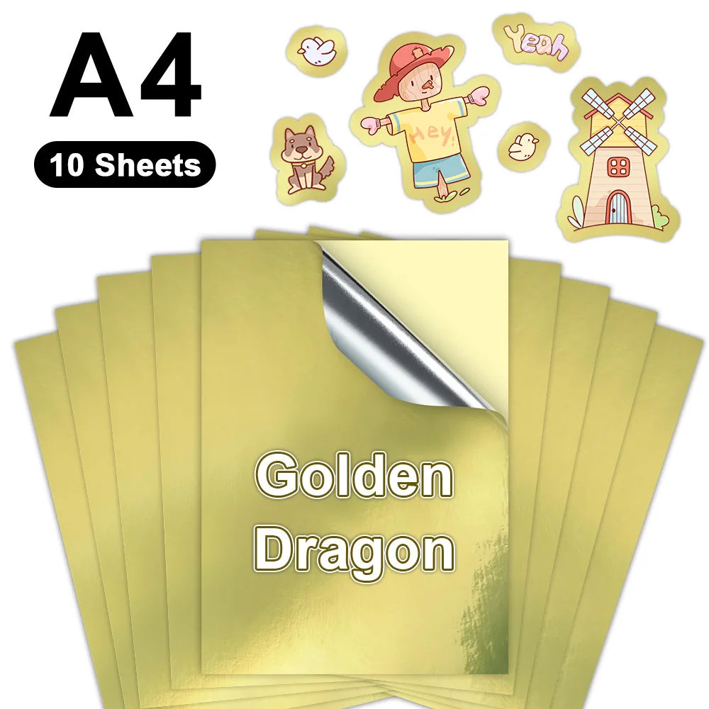 Holographic Printable Vinyl Sticker Paper - Waterproof Self-Adhesive Rainbow Laser Stickers, 10 Sheets A4