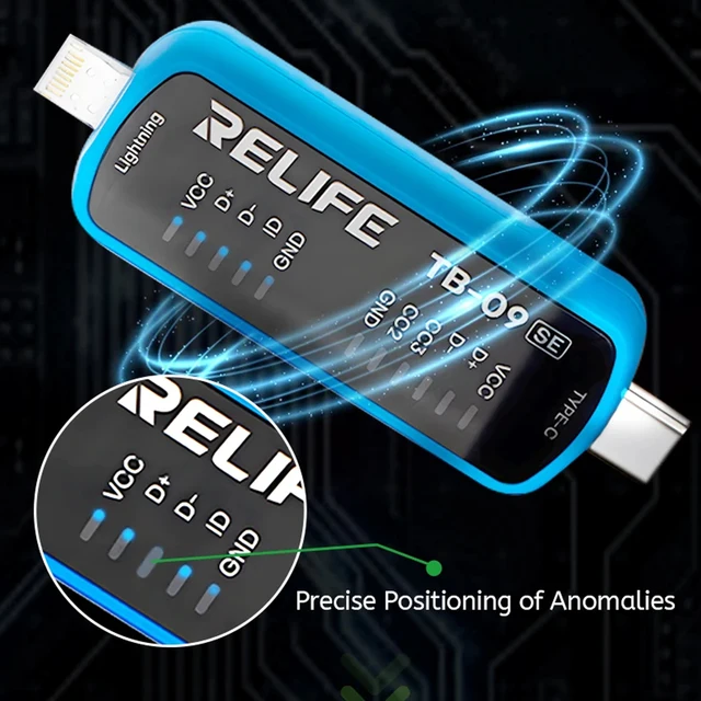 تستر كشف أعطال الشحن RELIFE TB-09 (مزدوج) – يدعم (Type-C / Lightning) للفحص السريع 1