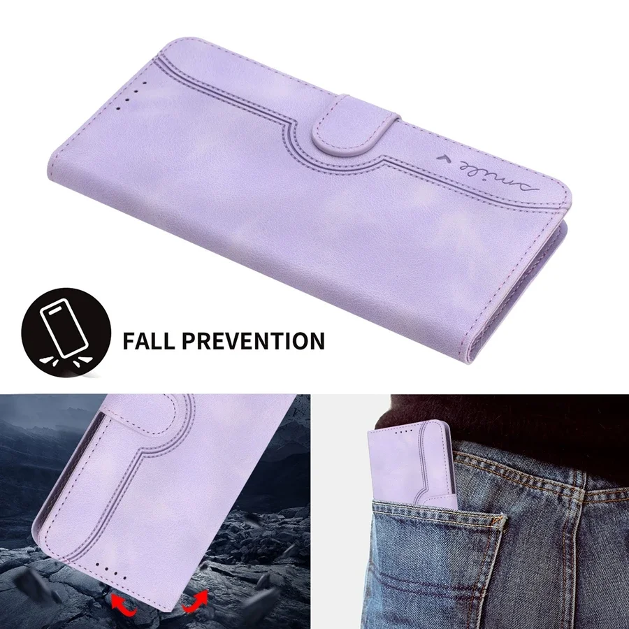 Wallet With Card Slot Kickstand Smile Magnetic Flip Leather Case For iPhone Air 17 Pro Max 17e 16e 16 15 Plus 14 13 12 11 XR 8 7 6