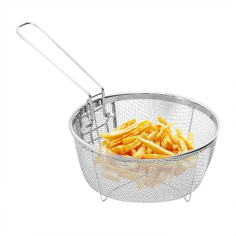 Stainless Steel Fry Basket French Fries Basket With Handle Deep Fryer Strainer Blanching Basket Deep Fryer Skimmer For Kitchen Stainless Steel Fry Basket