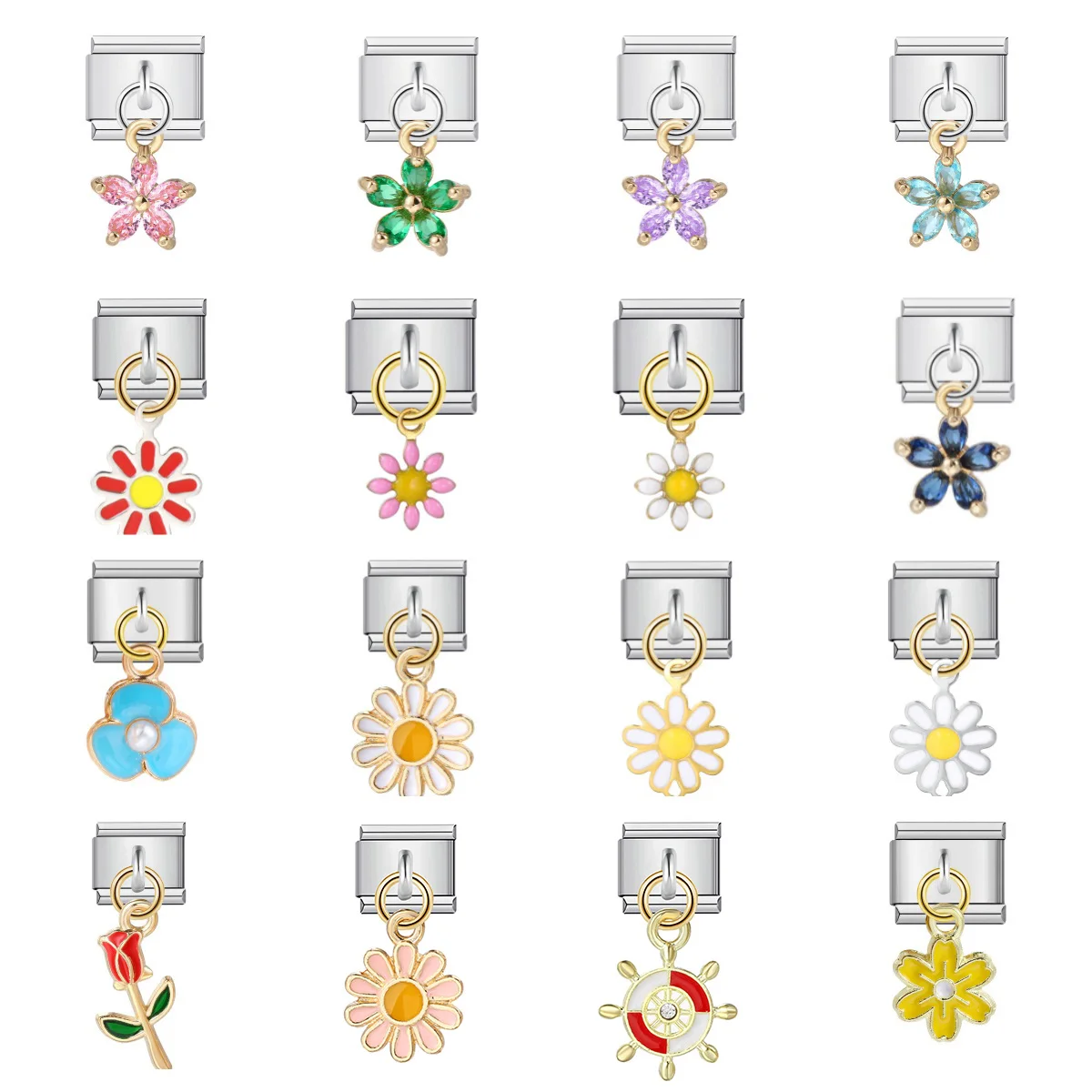 1 Stück versilberter bunter süßer Blumenform-Anhänger-Charm, italienisches Gliederarmband, passend für 9 mm Edelstahl-Schmuckherstellung – Detail 1