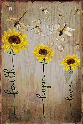 

Laquaud Dragonfly Sunflower Faith Hope Love Street Garage Tin Sign Retro Kitchen Garden Restaurant Party Farm People Cave Farm W