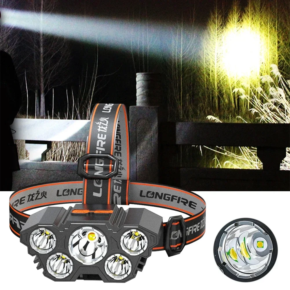 

5 Leds Headlight Super Bright Head-Mounted Strong Flashlight Outdoor Usb Rechargeable Night Fishing Camping Patroling Flashlight