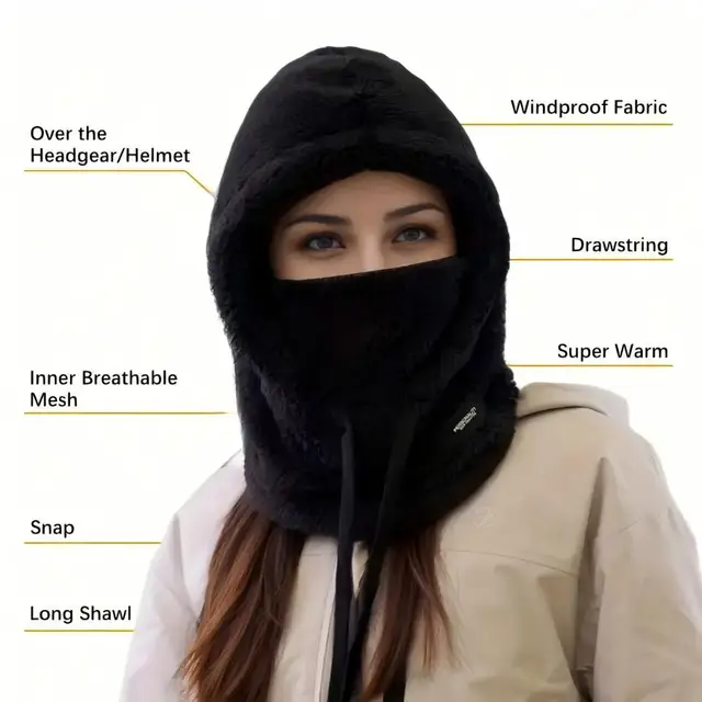 Winter Warm Balaclava Thermal Windproof Ski Hood Motocycle Face Cover Polar Fleece Adjustable Cycling Neck Cover Full Face Mask 2