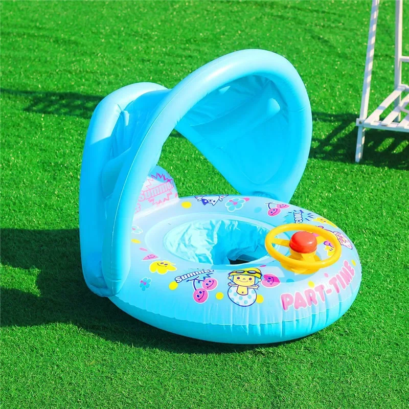 Cartoon Inflatable Baby Swim Ring Seat Floating Sunshade Toddler Swim Circle Bathtub Swimming Pool Beach Party Outdoor Water Toy 6