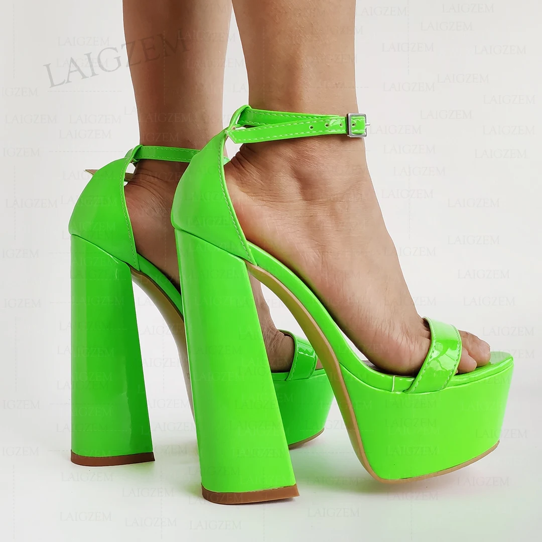 Women's Summer Sandals – Peep Toe High Heels In Patent Leather (Black, Green, Pink, Beige)