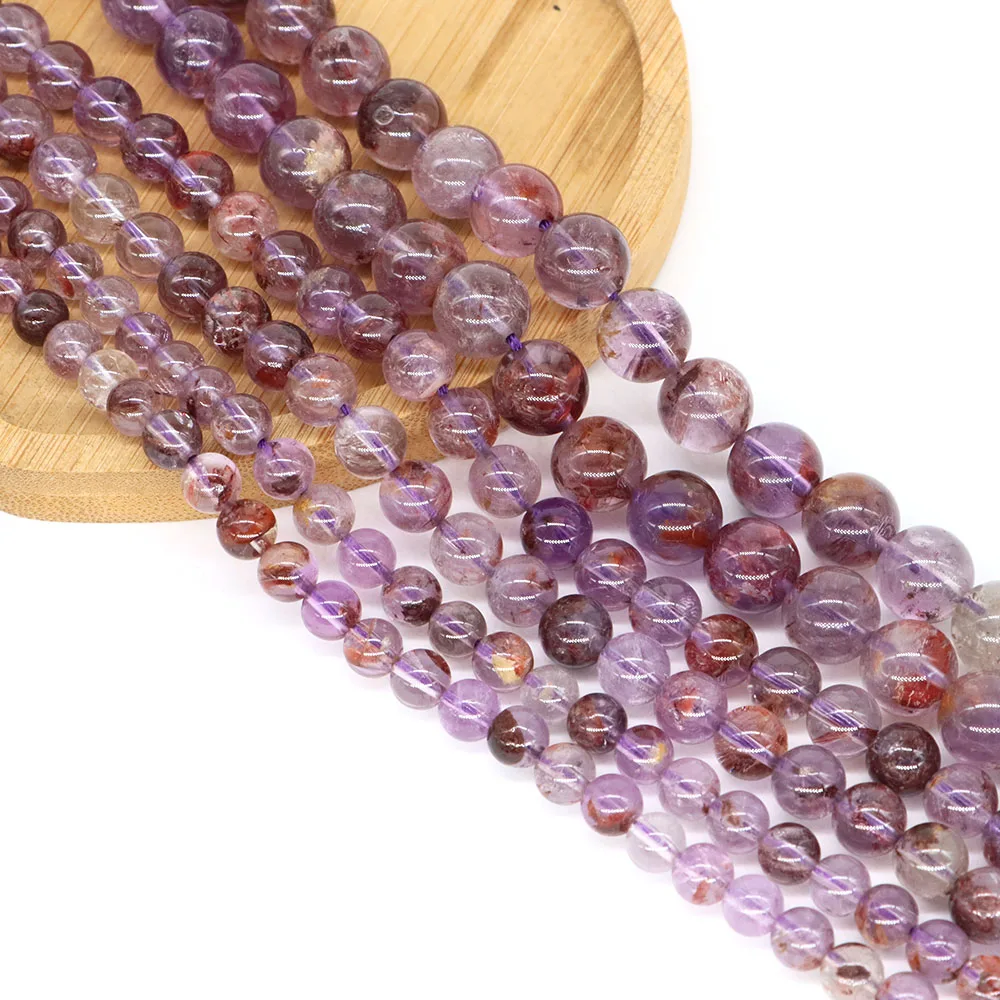 6mm 8mm 10mm 천연 퍼플 팬텀 쿼츠 스톤 비즈 루즈 크리스탈 비즈 쥬얼리 만들기 DIY 팔찌 귀걸이 액세서리