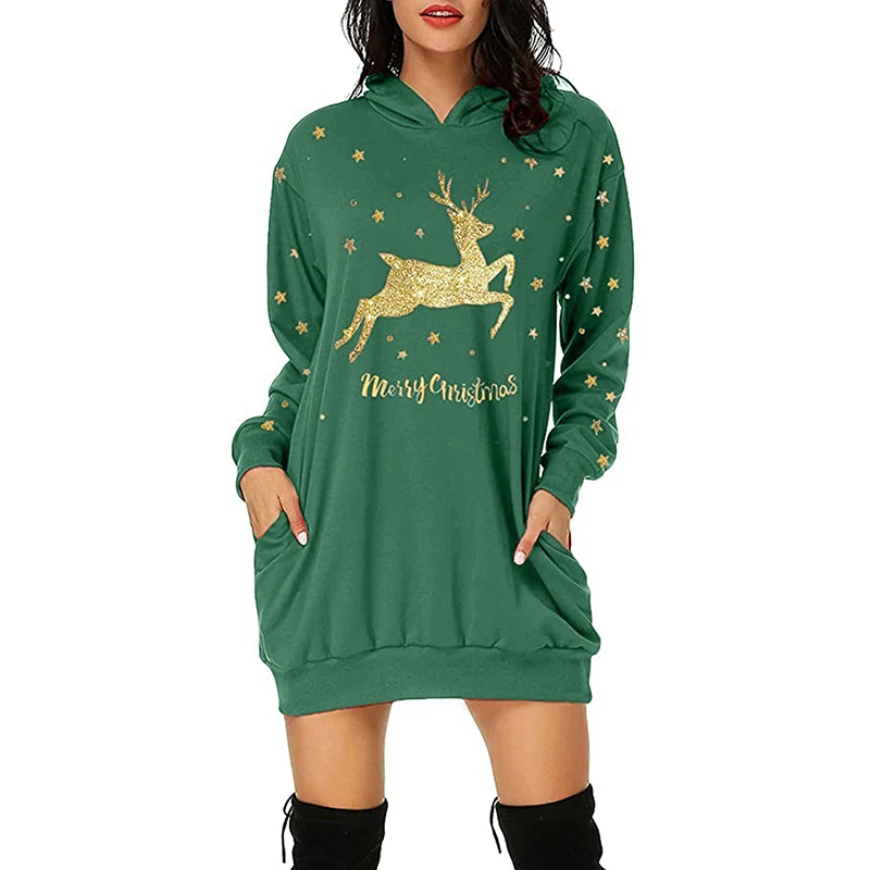 New Year Christmas Sweatshirts Print Pullovers Cotton Women Autumn Winter Casual Long Sleeve Tops Green Black Red White Hoodies hoodies i am dreaming of a wine christmas hoodie in multicolor size l m s