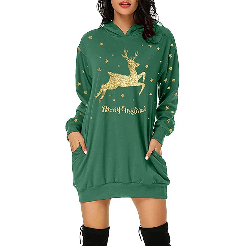 New Year Christmas Sweatshirts Print Pullovers Cotton Women Autumn Winter Casual Long Sleeve Tops Green Black Red White Hoodies new frozen hoodies women vintage aisha princess kawaii hooded pullover clothes cartoons femme sweatshirt christmas aesthetic top