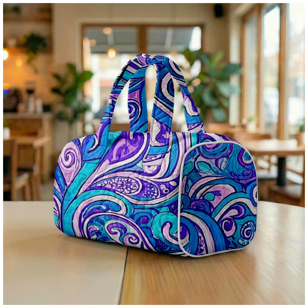 Borsa Trapuntata Grande per Uomo e Donna, Borsa a Tracolla Boho Chic, Borsa da Spiaggia con Stampa Paisley Unica, Spaziosa Borsa da Viaggio - immagine 3