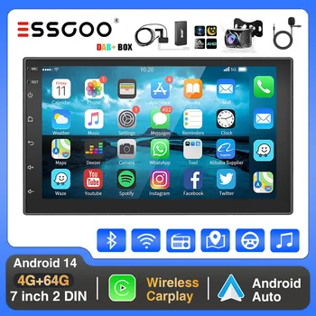 ESSGOO Autoradio Wireless CarPlay Android Auto Doble 2 DIN Android 13, pantalla de 7 pulgadas, radio FM HD, GPS RDS, WiFi, Bluetooth, pantalla táctil, unidad principal 4+64G, DAB+AHD, cámara. 1