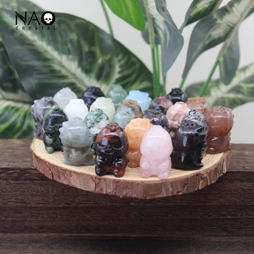 

1.2" Cute Baby Dinosaur Statue Mini Gemstone Home Decor,Healing Crystal Carved Dragon Small Animal Figurine Kids Gift Collection