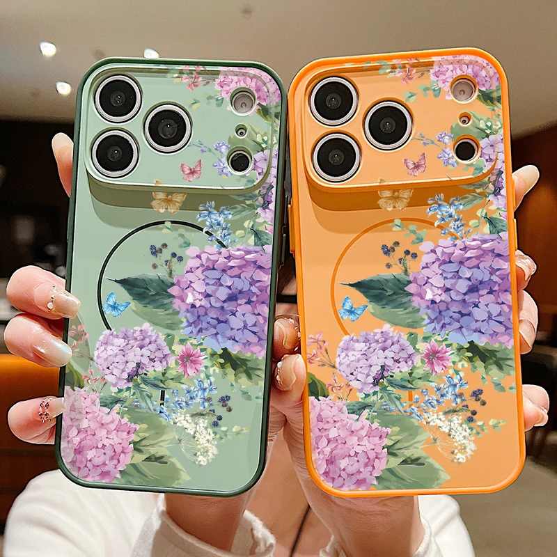 Purple Hydrangea Magnetic Floral Case with Skin-Feel Cover