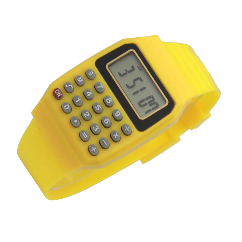 2Pcs 계산기 손목 장착형 휴대용 산술 도구 어린이 학생 생일 선물 교육용 수학 보조 도구 노란색