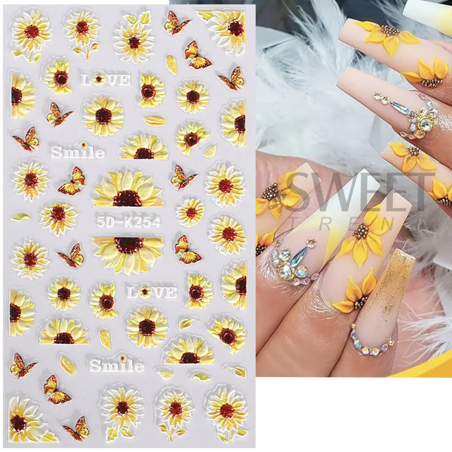 NIUREDLTD Colorful Leaves And Flowers In Spring And Summer Daisy Sunflower  Nail Art Stickers Decals 3D Self Adhesive Smile Face Spring Summer White  Yellow Flowers Design Manicure Tips Nail - Walmart.com