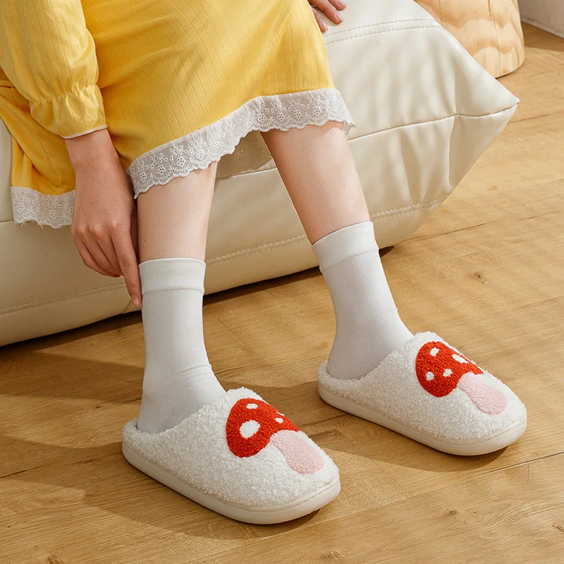Cute Mushroom Women Fashion Slippers Winter Home Warm Bedroom Non-slip Comfort Exquisite Flat Cotton Shoes Girls Gift Student 5