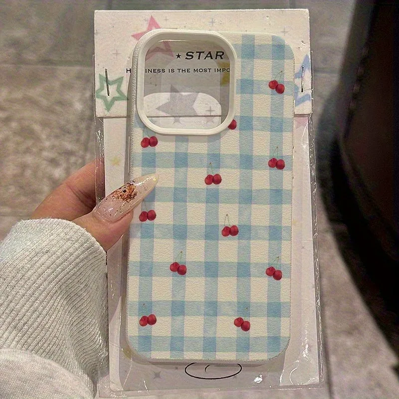 Cherry Red Plaid Lychee-Textured Phone Case - Perfect Gift Idea
