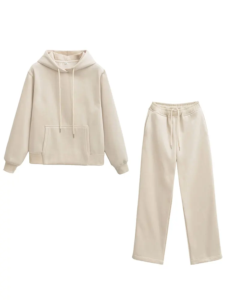 HH Women Elegant Solid Hoodies Pants Suits Long Sleeve Hooded Pullover Sweatshirts Coat Drawstring Trousers Autumn Casual Outfit