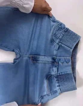 ALLUKASA 2025 autumn winter Elegant High Waist Button Front Casual Female Jeans Sexy Fashion Back Shirred Trouser Bottom 4