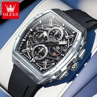 OLEVS Watch 2975 Men Tonneau Watch Large Dial Waterproof Silicone Strap Luxury Moonphase Chronograph Top Sports Men Quartz Watch
