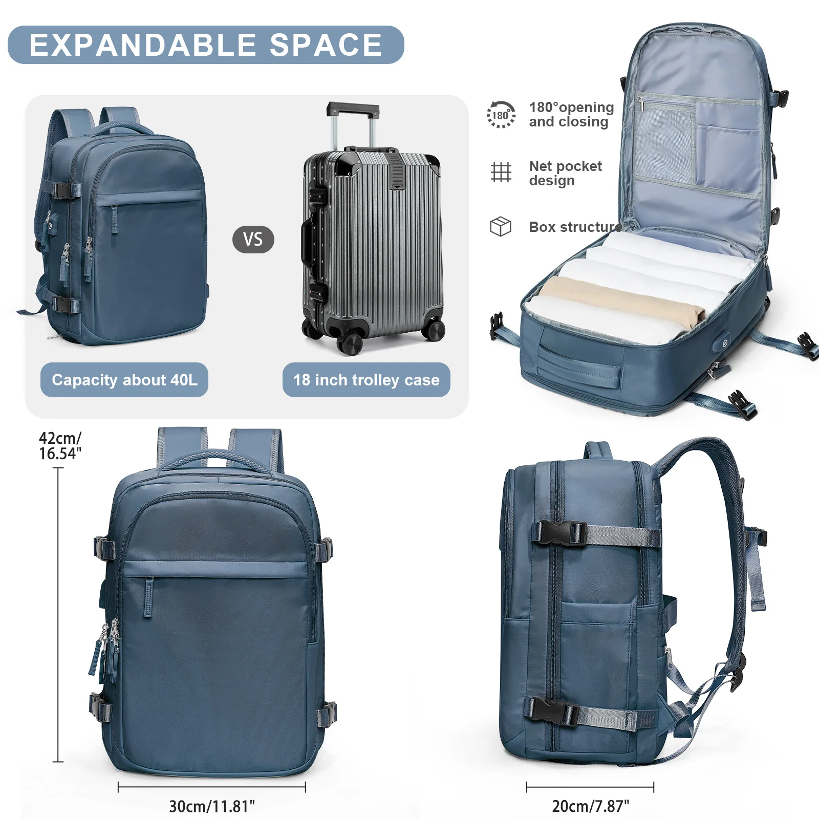 Versatile Travel Backpack 15.6in Laptops with Trolley Sleeve, Wet/Dry Compartment for Business Trips Casual Short Flights Hiking