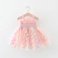 Summer Girls' Princess Party Birthday Dress Back Bow Wings Fairy Strap Embroidered Butterfly Mesh Dress 4