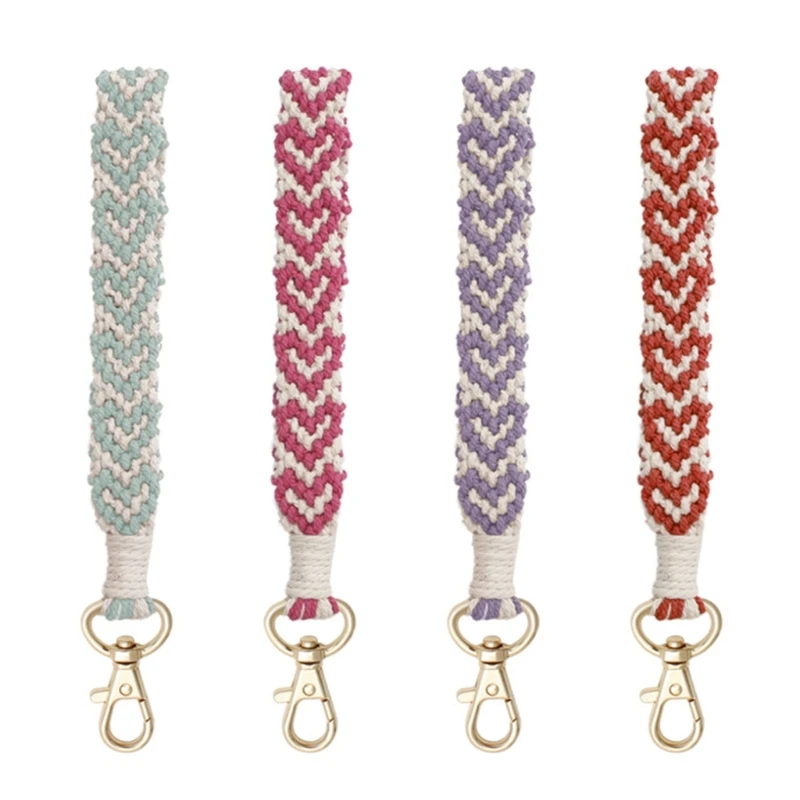 

Macrame Key Lanyard Boho Wristlet Keychain Wallet Keychain Bracelet For Women Dropship