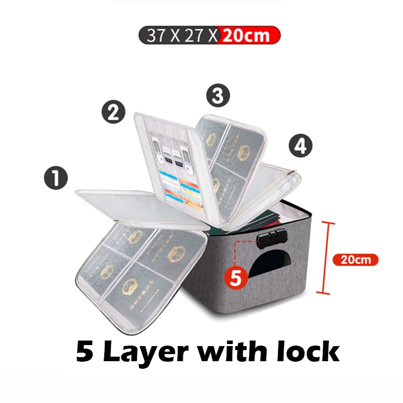 Caja De Almacenamiento De Archivos Multicapa Con Cerradura, Organizador De Documentos, Bolsa Para El Hogar, Oficina, Viajes, Dinero En Efectivo, Joyas, Pasaporte, Certificados, Caja De Almacenamiento