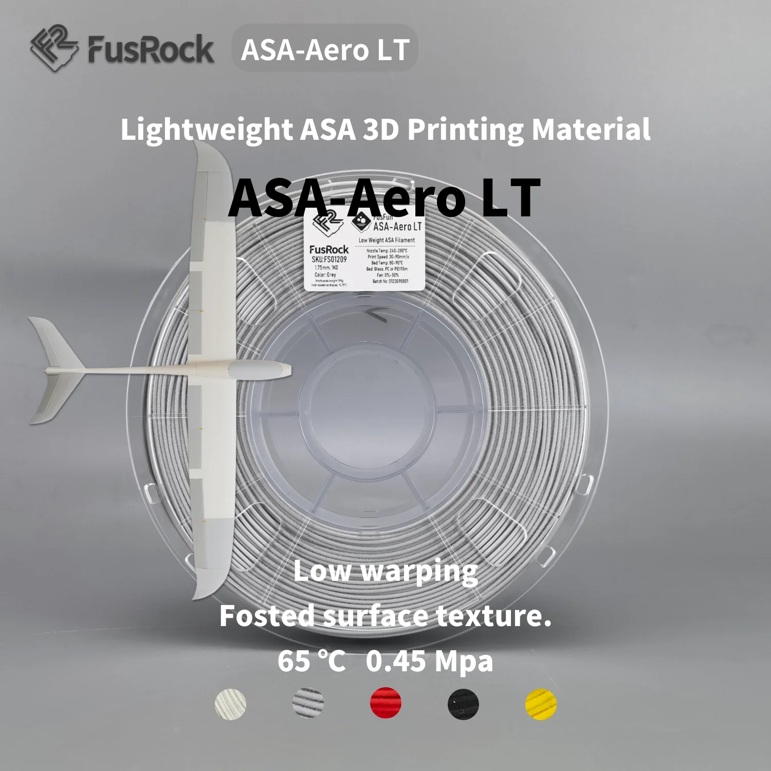 FusRock ASA-Aero LT 3D Филамент по запросу, технология вспенивания, низкая плотность, нить из ASA пластика 1,75 мм, 3D Филамент, LW-ASA LT