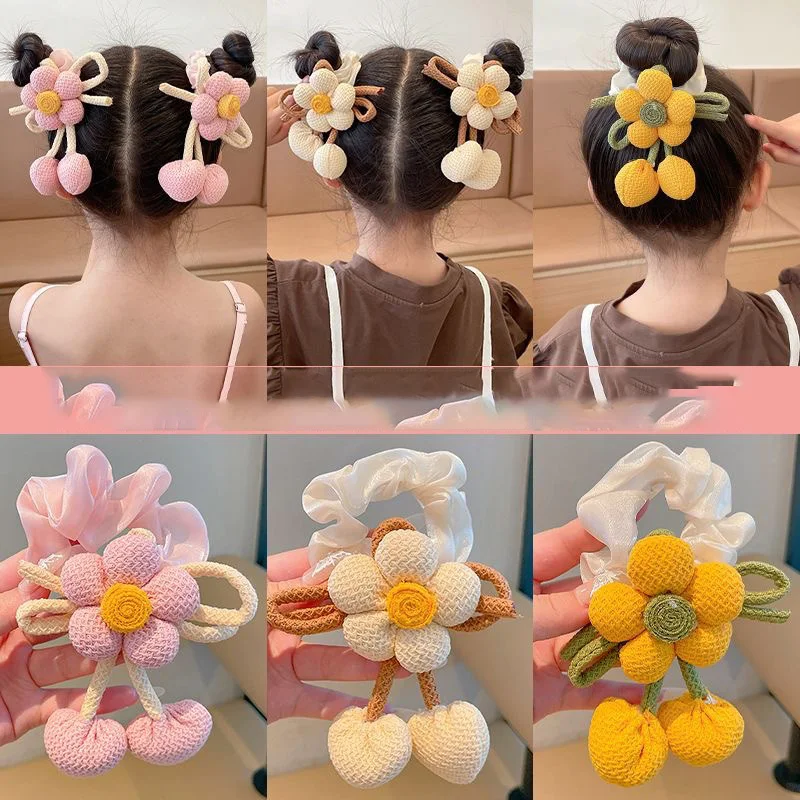 Niedliche Blumen-elastische Haarbänder für Kinder, 1 Stück, Prinzessinnen-Zubehör, Baby-Kopfbedeckung, Kinder-Haargummis für Mädchen – Detail 3