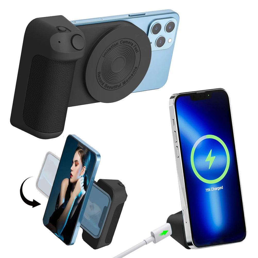 3 in 1 Camera Holder Grip Charging Multifunctional Magnetic Selfie Photo Bracket Bluetooth-compatible Anti-shake For Android/iOS selfie stick tripod,sports camera selfie stick,vlogging kit,smartphone shooting holder,phone camera shutter grip