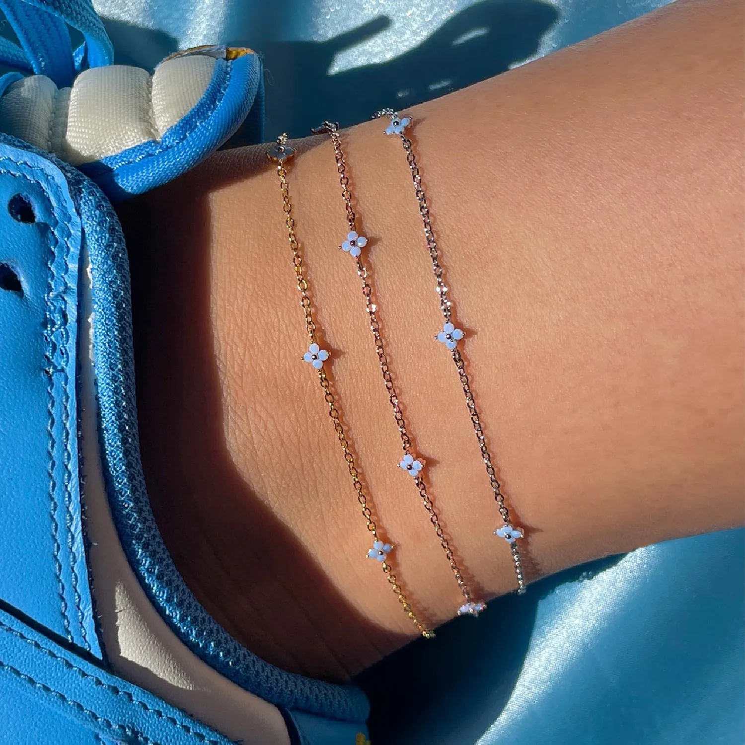 

New INS Creative Blue Flower Anklet Cute Copper Gold Plated Zircon Ankle Chain For Women Girls Fashion Jewelry Gift