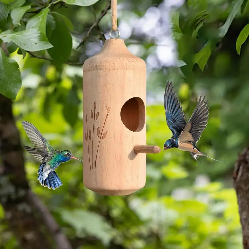 Wooden Hummingbird House with Suspended Rope