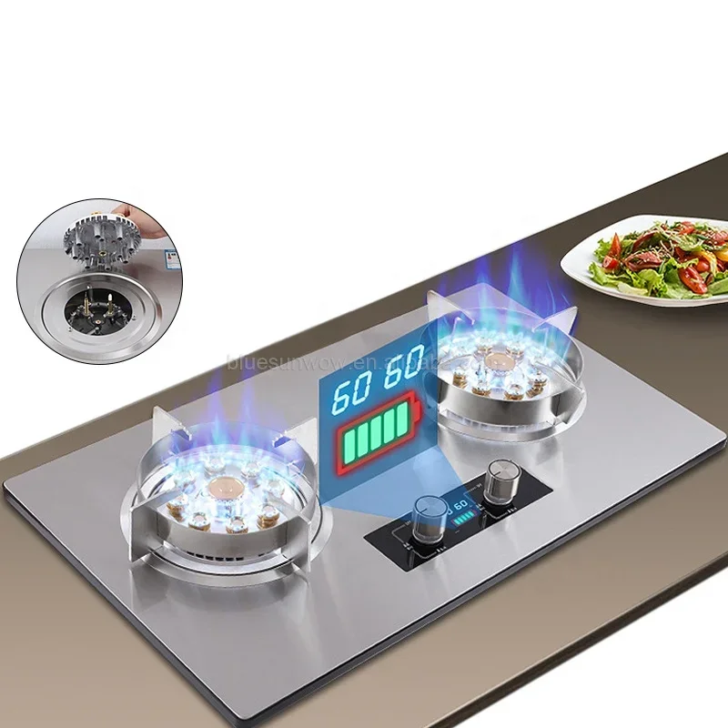 Factory Sale Kitchen High Quality Cooking 7.0KW High Power Stainless Steel Gas Cooker Stovetop 2 Burners Gas Stove