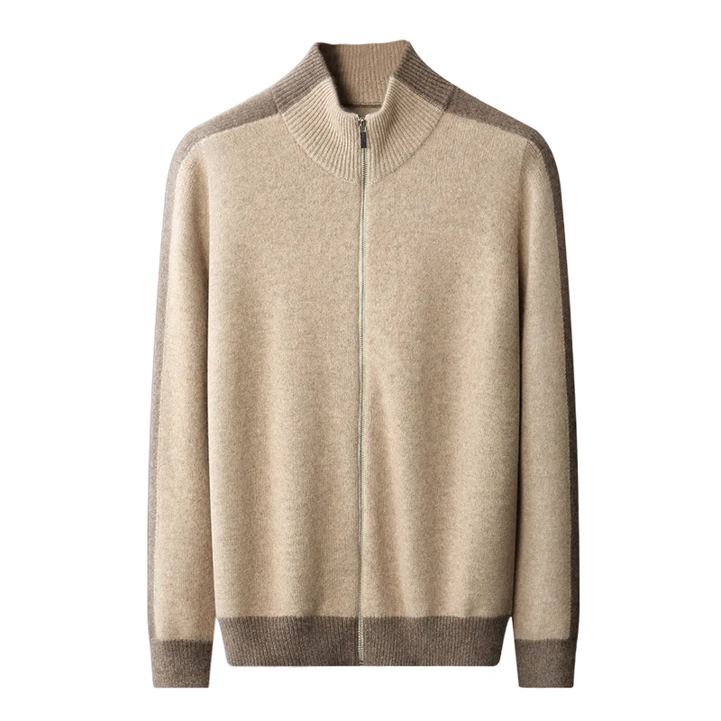 

New Arrival Men's 100% Pure Cashmere Thickened Half High Collar Zipper Knitted Cardigan Matching Coat Casual Fashion Size S-3XL