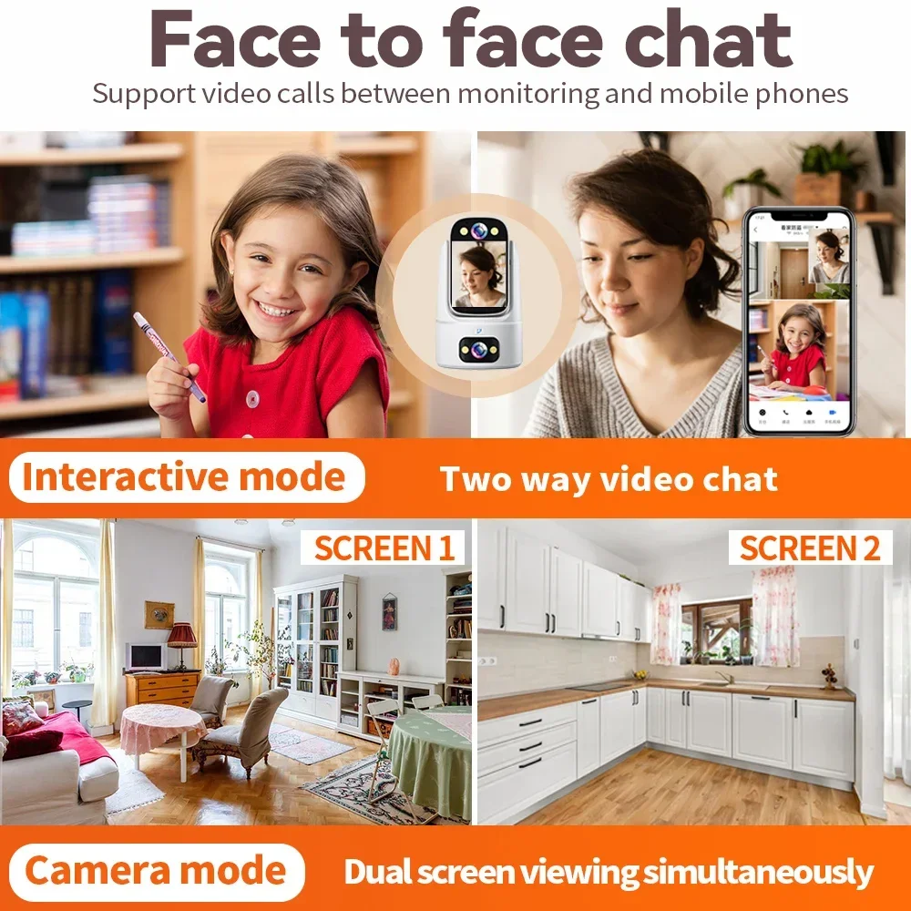 3MP WIFI IP Camera HD Baby Monitor Camera 2-Way Video Call Color Night Vision One Key Click Call CCTV PTZ Wireless Smart