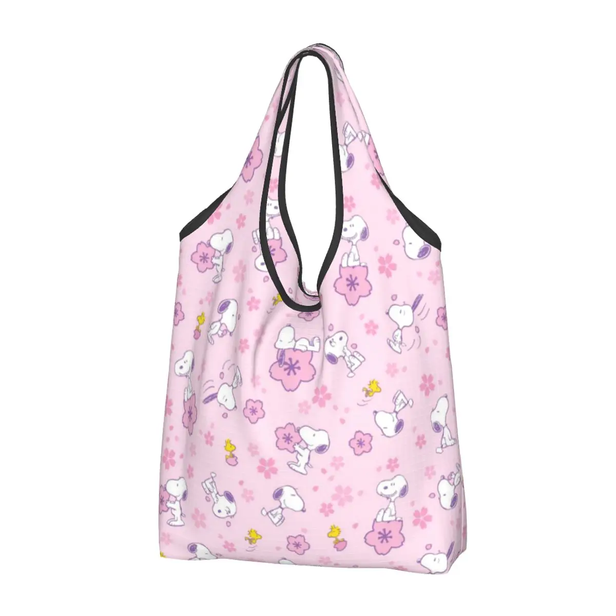 thumbnail image 1 of Bolsa de compras personalizada con paisaje de Van Gogh, Snoopy y Charlie Brown, para mujer, portátil, de gran capacidad, para comestibles, con diseño de cacahuetes, 1 of 5