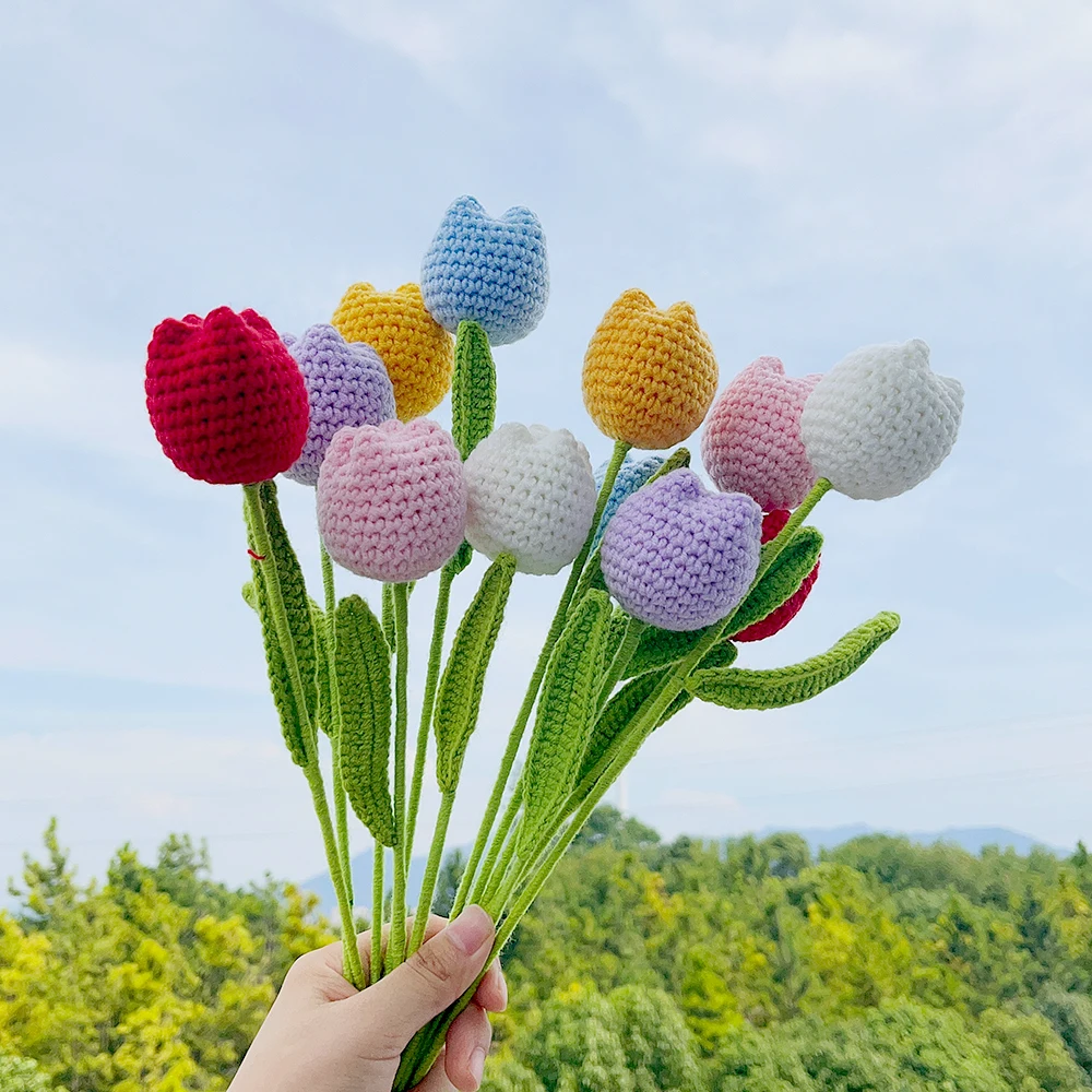 1pcs Knitted Colorful Crochet Tulips for Room Decor – DormVibes