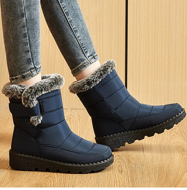 Women Winter Boots - Korean Style Mid Calf Snow Boots With Fur Lining & Waterproof Design