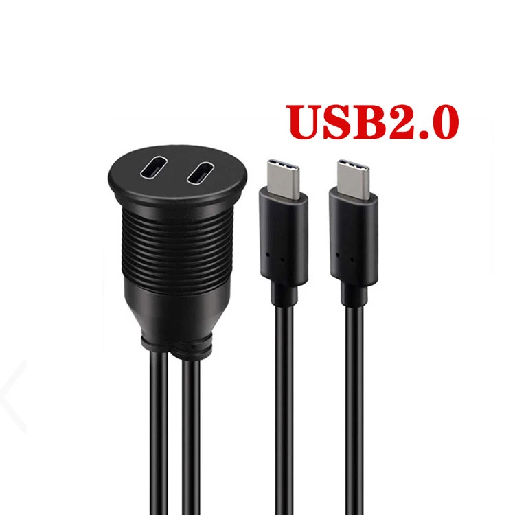tipo c Macho para Fêmea Carro Mount Flush Cabo Extensão à Prova Dágua Dual Portas para o Caminhão Barco Motorcy Painel Usb 2.0 3.0 3.1 1m - Imagem 3