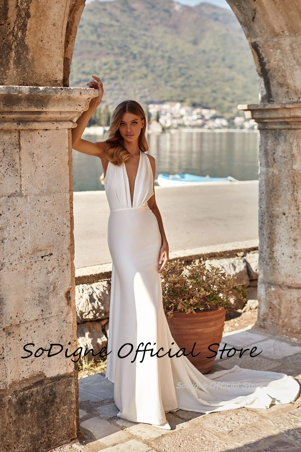 SoDigne Mermaid Satin Simple Wedding Dress Halter Sleeveless Bride Dresses Long Elegant 2025 Bridal Gown Vestido De Noiva 10 S03c5f3b5929b4b398e8850e8776f8897Q
