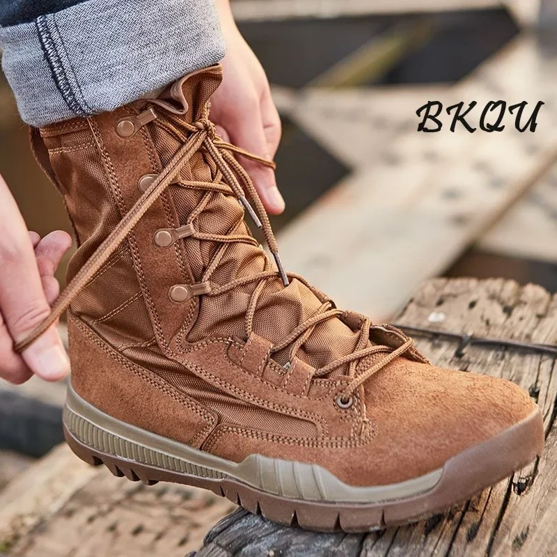 

BKQU Outdoor Training 2024 New Summer Breathable Brown Combat Male Ultralight High Top Wear Lovers Desert Men boots