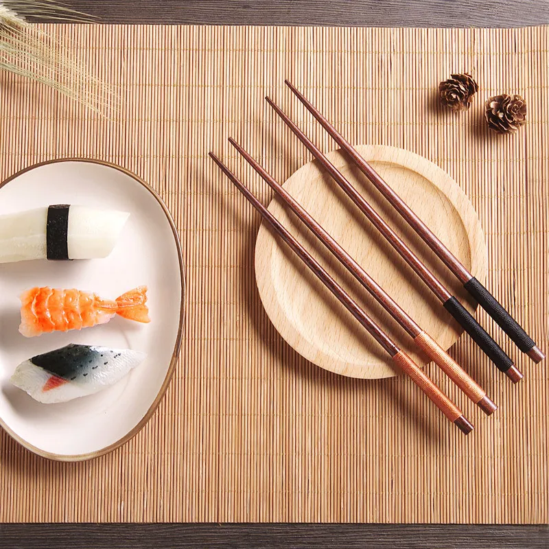 Handmade Japanese Sushi Chopsticks Set Value Gift Sushi Chinese food Tie line Natural Chestnut Wood
