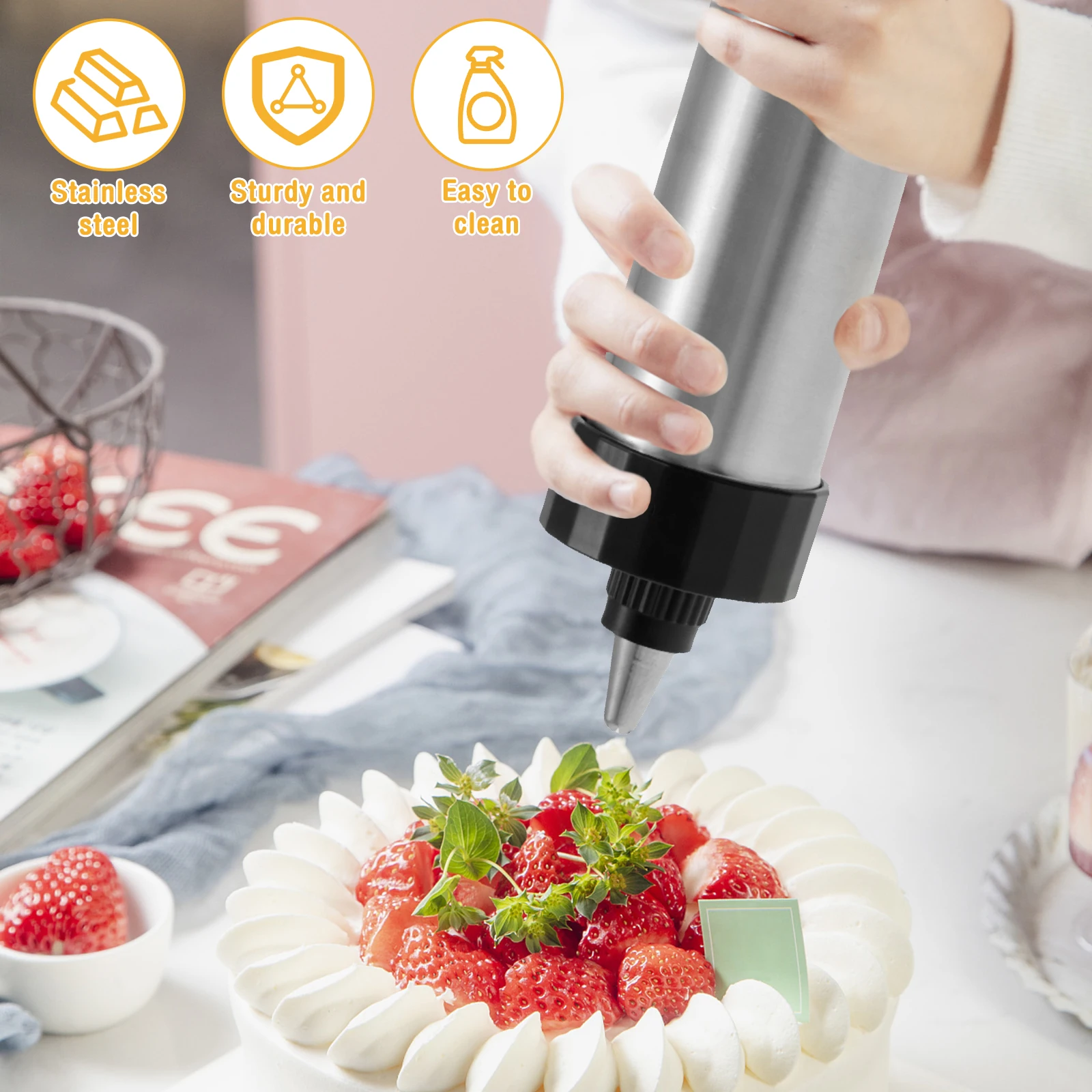 Stainless Steel Cookie Press Gun Set With 13 Discs And 8 Icing Tips – Multi Junction