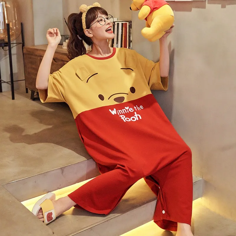 Women's Pajamas Onesies Summer Fashion Bodysuit Cotton Cute Cartoon Nightdress Girl Party Wearing Pajamas Set