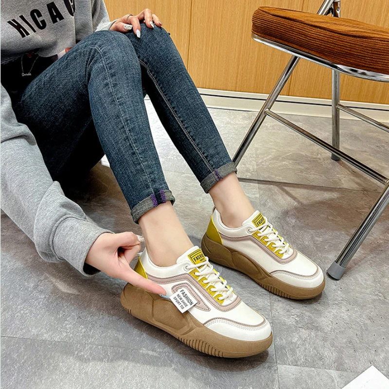 

Women's White Shoes 2023 Spring New Women Sneakers Autumn Comfortable Platform Casual Loafers Autumn Lace-Up Vulcanized Shoes
