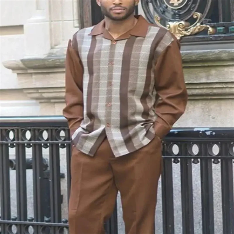 2023 fashion spring and summer men's casual two-piece suit long-sleeved top trousers suit solid color suit men's streetwear men