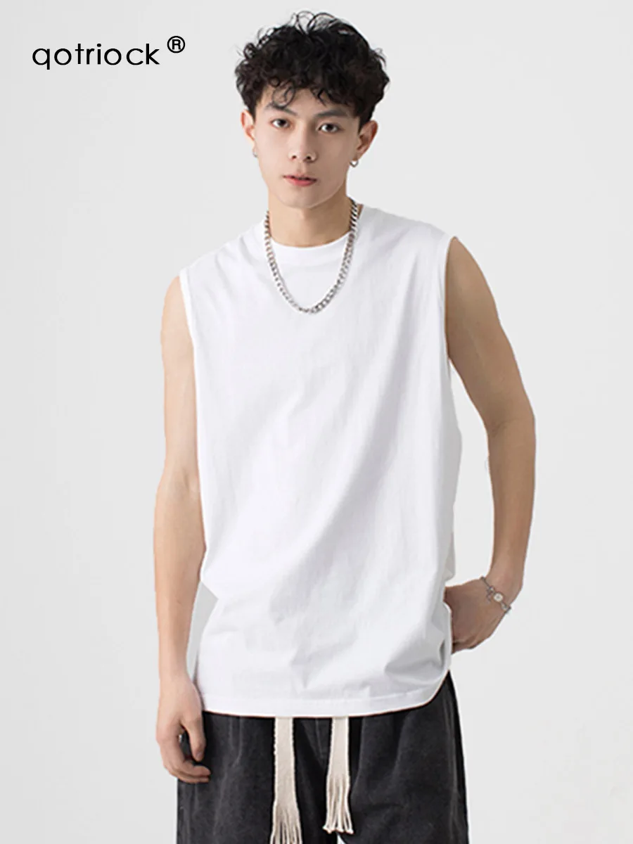 T-shirt Bottoming Shirt Cotton Loose Pullover Vest Men's Spring and Summer Tide round Neck Sports Waistcoat White Fashion Casual