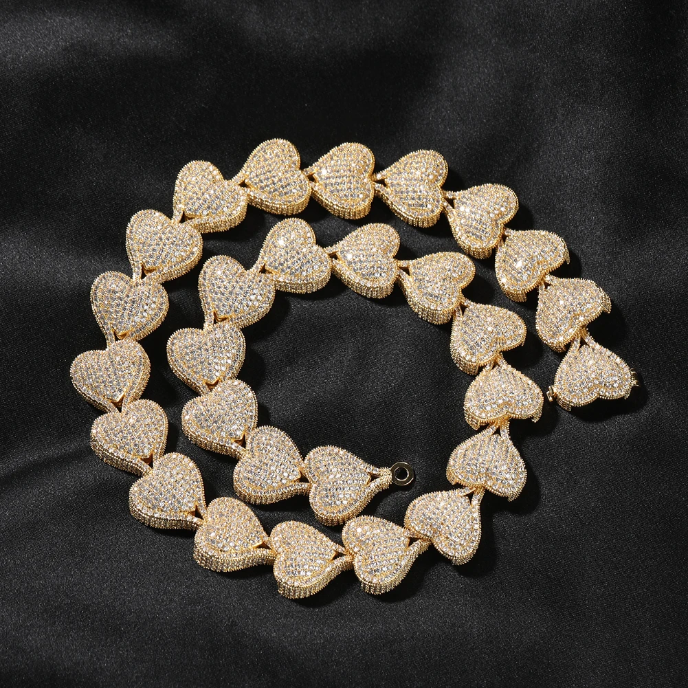 THE BLING KING 17mm Heavy Heart Necklace Micro Paved Out Cubic Zirconia Link Chain Best Gift For Women Girl Hiphop Jewelry