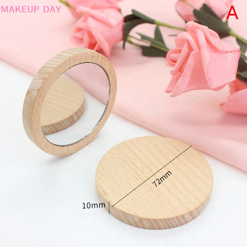 휴대용 나무 화장품 거울, 절묘한 휴대용 원형 거울, 실용적인 빈티지 메이크업 거울, 여성 야외 여행, 1PC